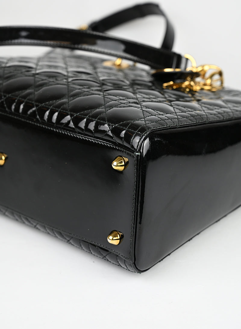 Borsa Lady Dior in pelle verniciata nera