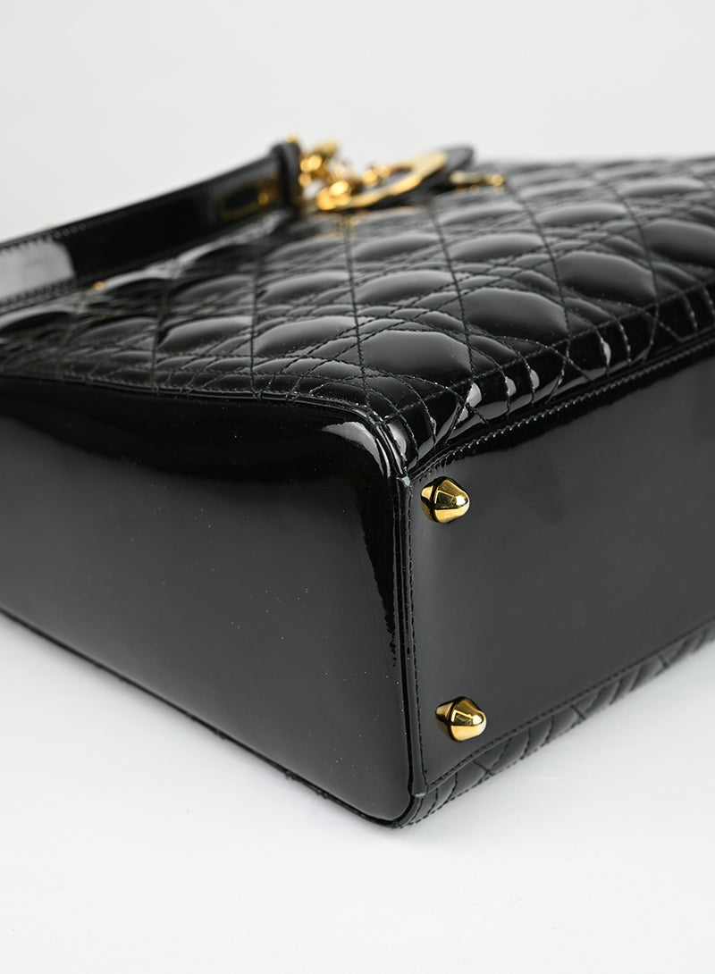 Borsa Lady Dior in pelle verniciata nera