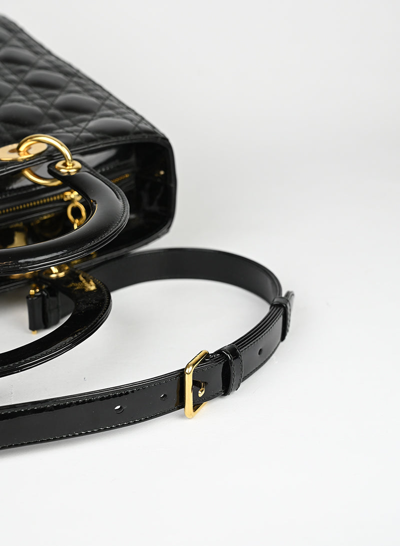 Borsa Lady Dior in pelle verniciata nera