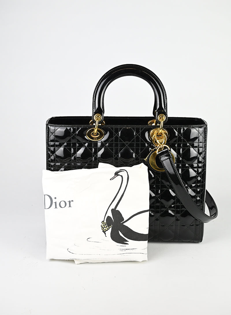 Borsa Lady Dior in pelle verniciata nera