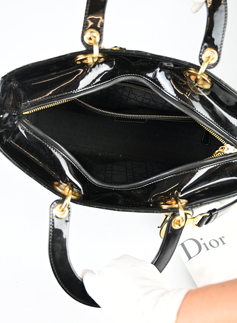 Borsa Lady Dior in pelle verniciata nera