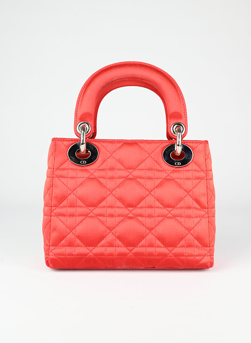 Dior borsina Lady Dior mini in raso corallo