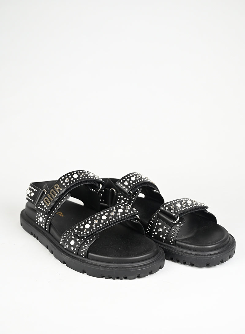 Dior Sandali Dioract Pelle Nera Borchie e Perle - N. 40