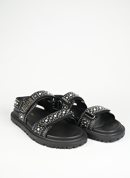 Dior Sandali Dioract Pelle Nera Borchie e Perle - N. 40