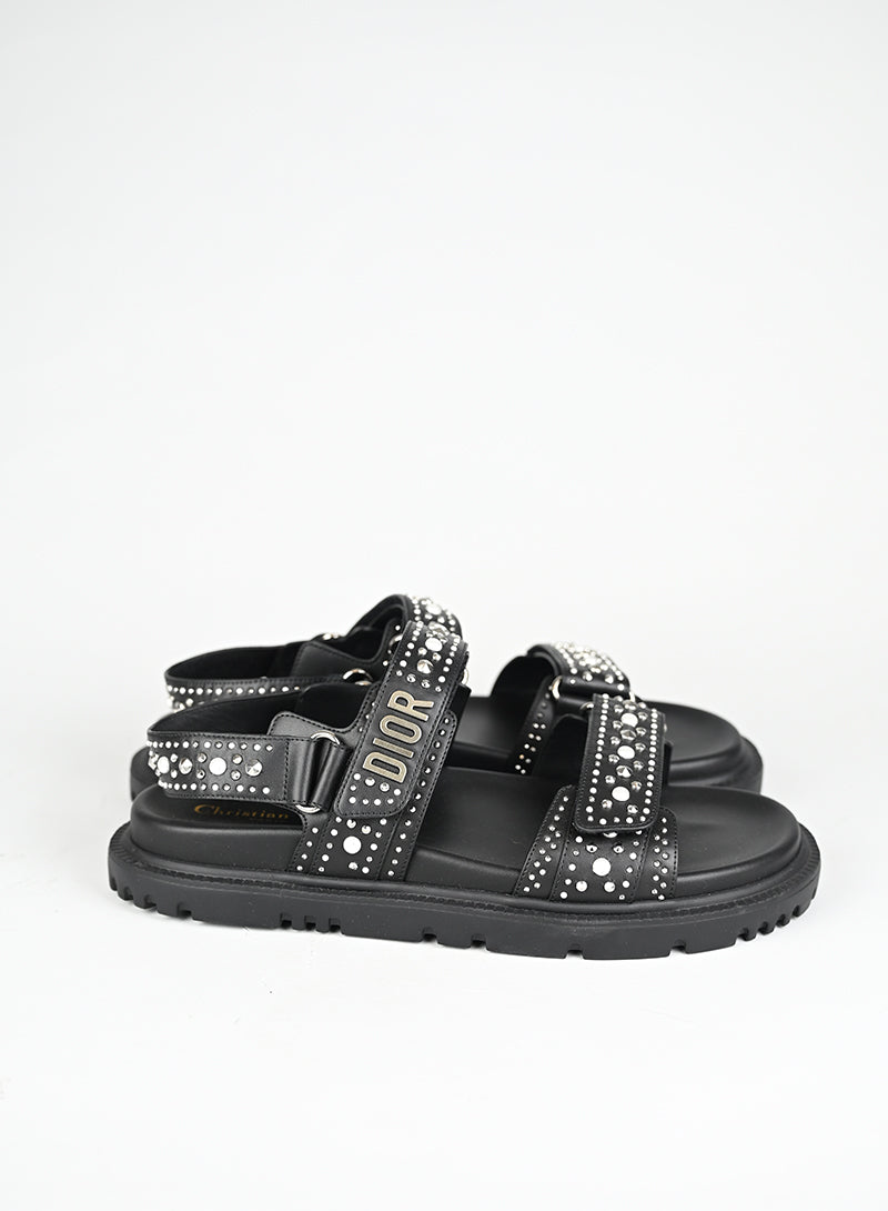 Dior Sandali Dioract Pelle Nera Borchie e Perle - N. 40