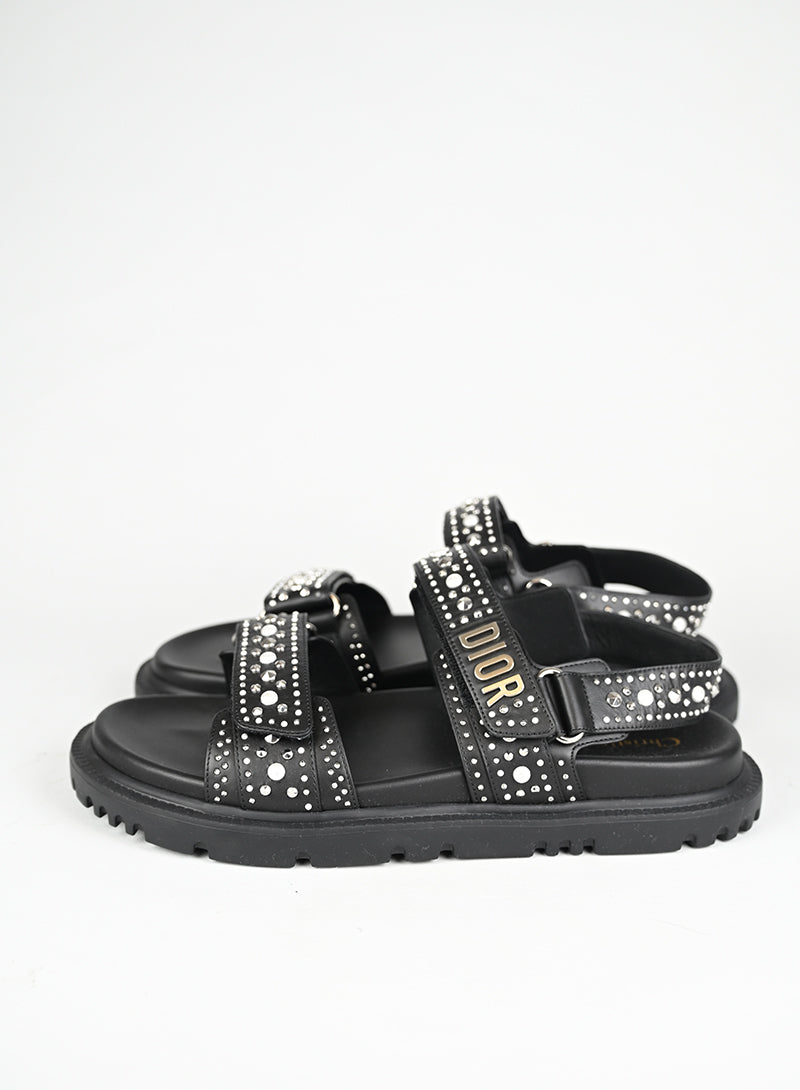 Dior Sandali Dioract Pelle Nera Borchie e Perle - N. 40