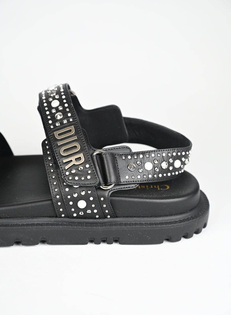 Dior Sandali Dioract Pelle Nera Borchie e Perle - N. 40