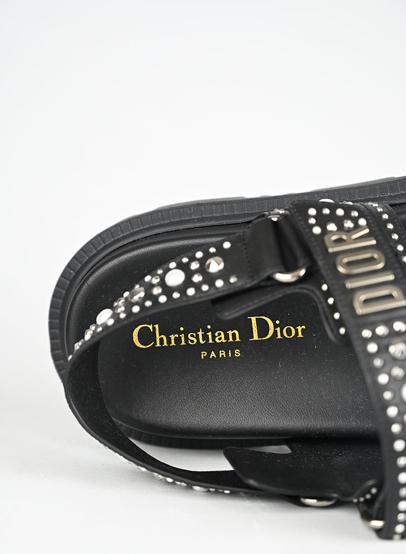Dior Sandali Dioract Pelle Nera Borchie e Perle - N. 40