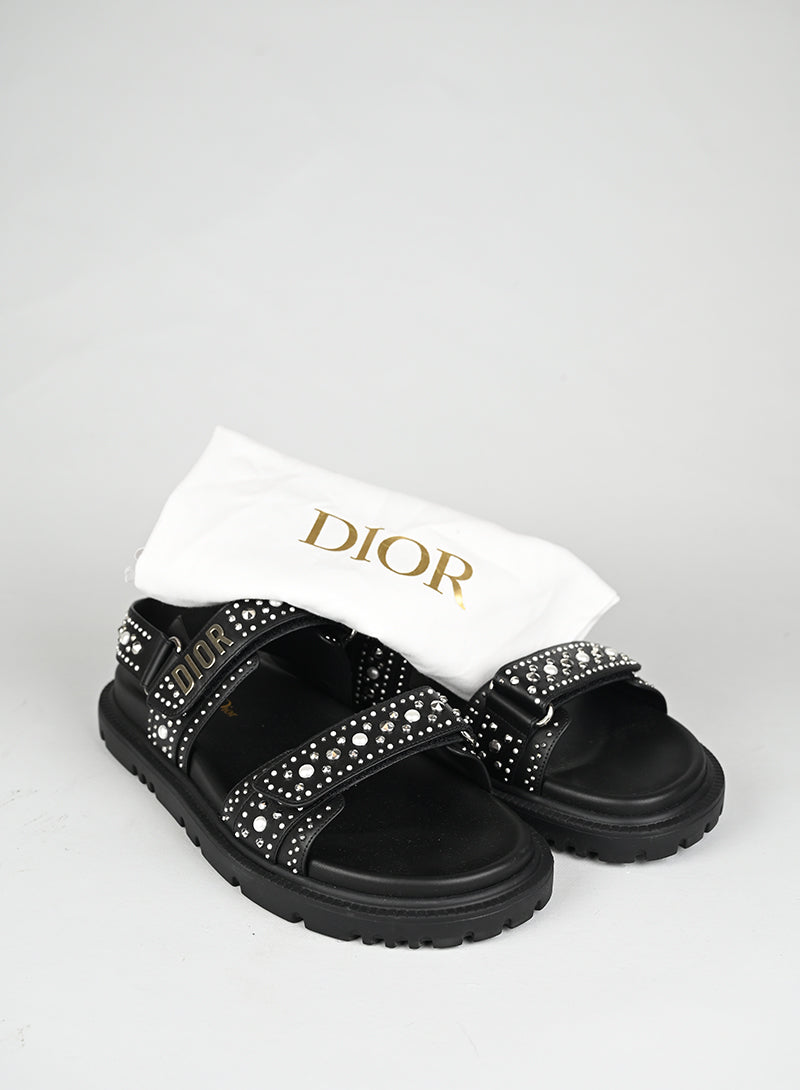 Dior Sandali Dioract Pelle Nera Borchie e Perle - N. 40