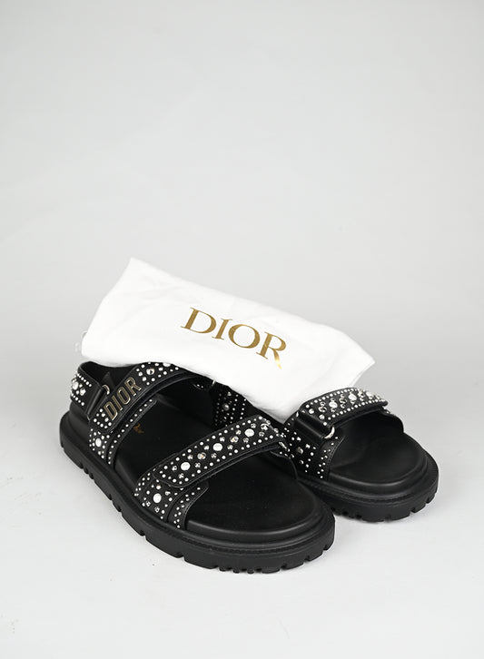 Dior Sandali Dioract Pelle Nera Borchie e Perle - N. 40
