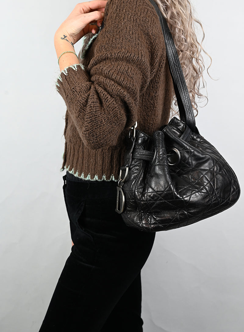 Dior Borsa a secchiello Drawstring in pelle nera