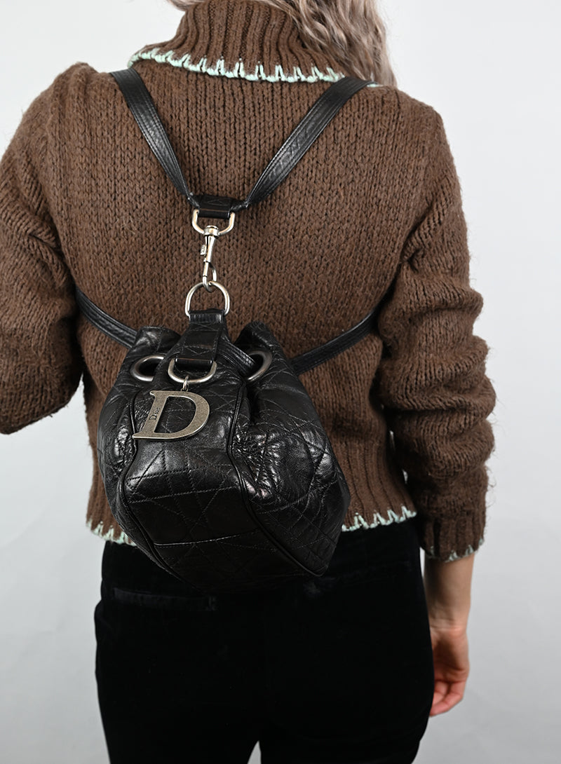 Dior Borsa a secchiello Drawstring in pelle nera