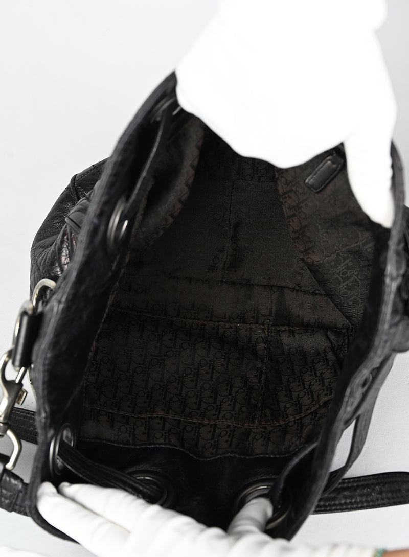 Dior Borsa a secchiello Drawstring in pelle nera