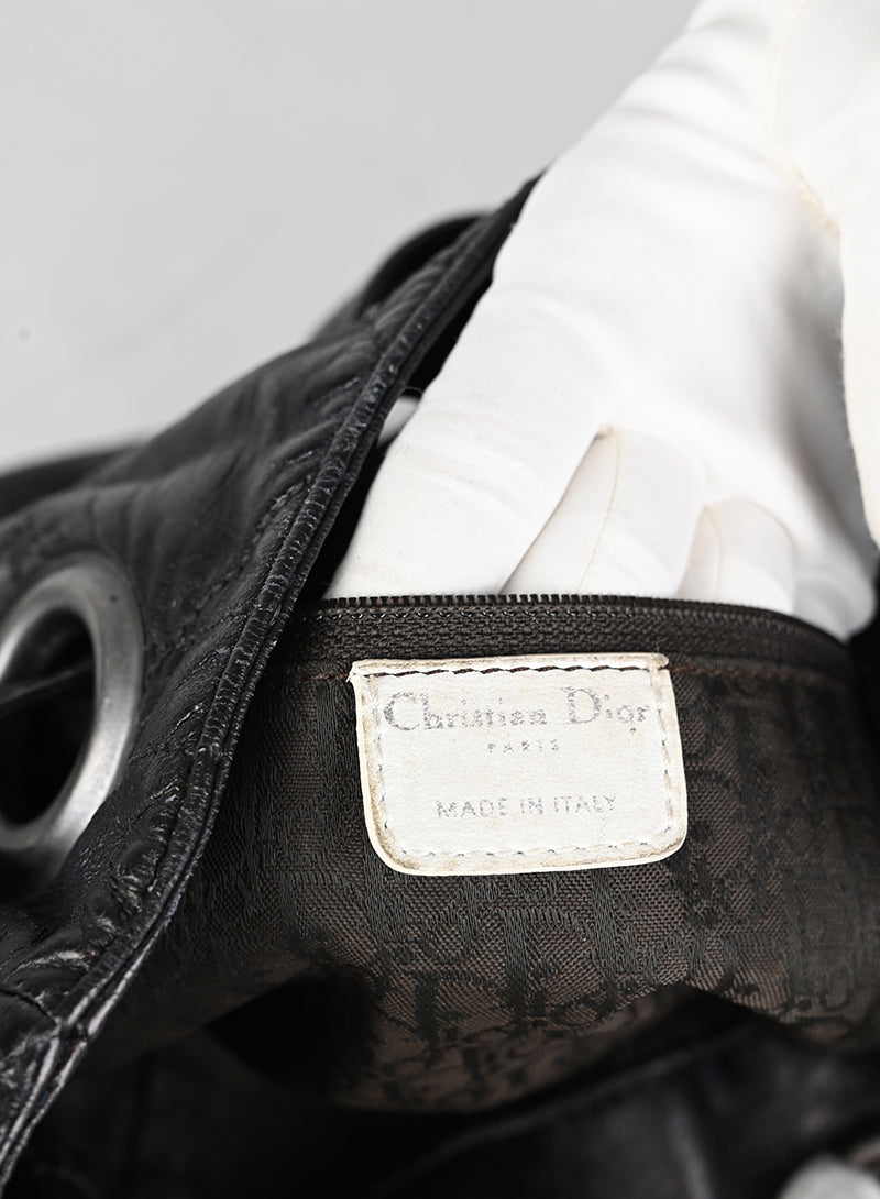 Dior Borsa a secchiello Drawstring in pelle nera