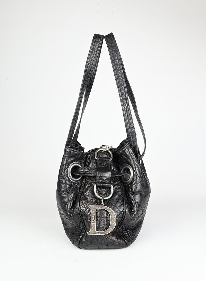 Dior Borsa a secchiello Drawstring in pelle nera