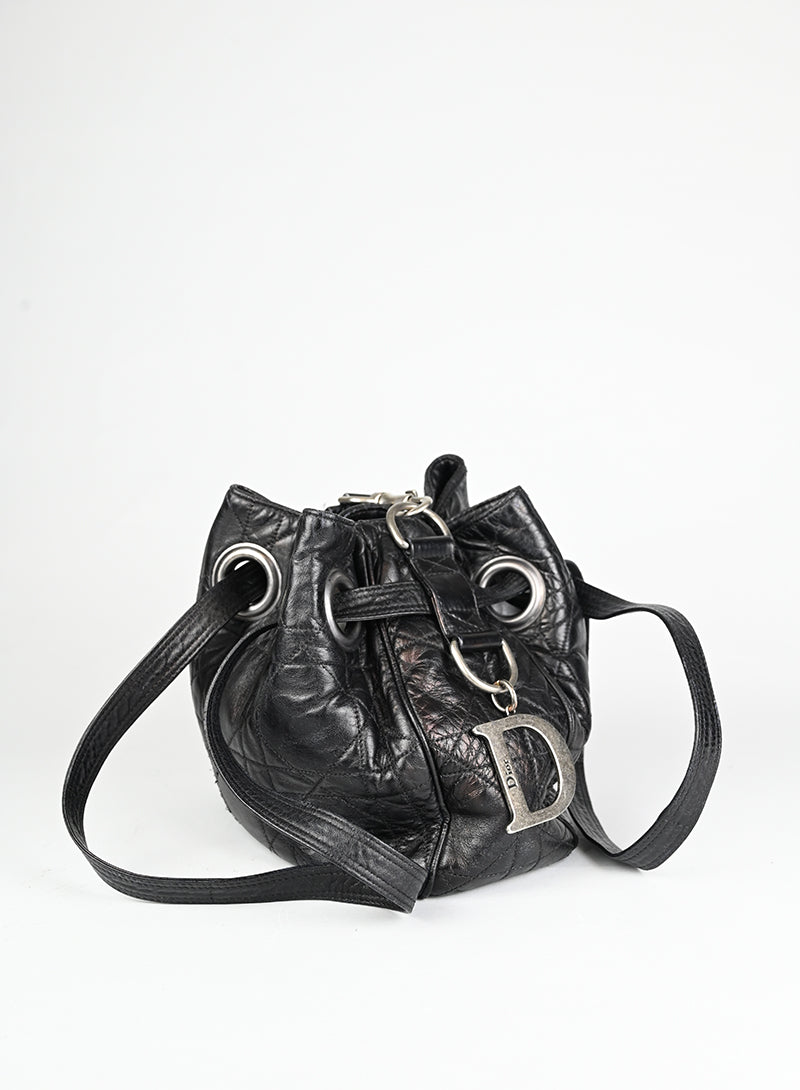 Dior Borsa a secchiello Drawstring in pelle nera