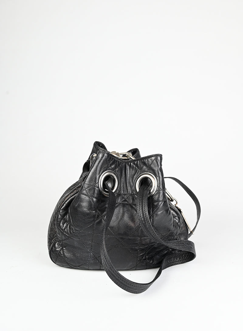 Dior Borsa a secchiello Drawstring in pelle nera