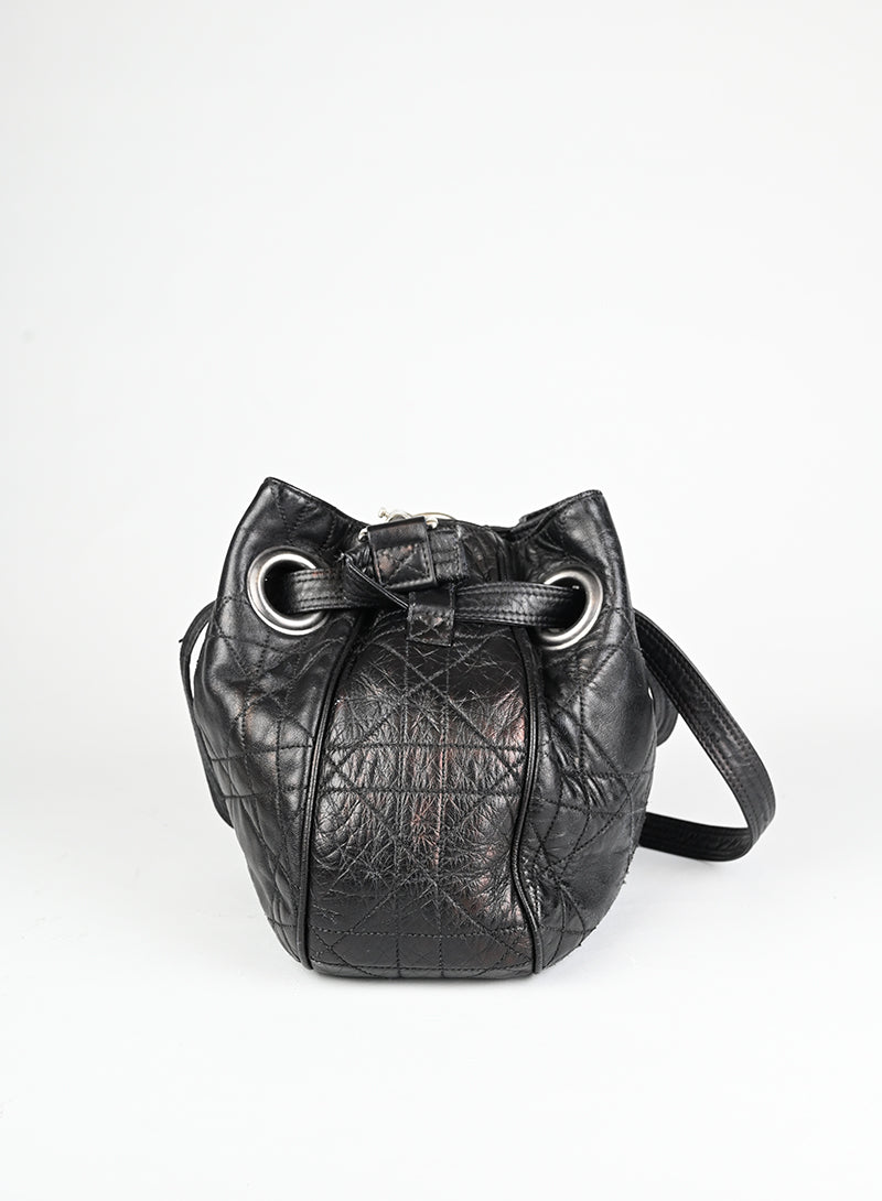Dior Borsa a secchiello Drawstring in pelle nera