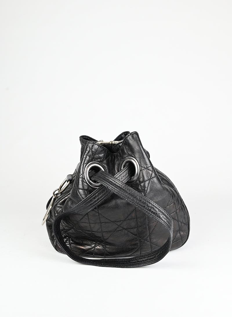 Dior Borsa a secchiello Drawstring in pelle nera