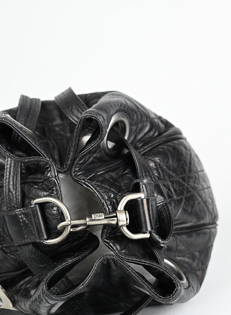 Dior Borsa a secchiello Drawstring in pelle nera