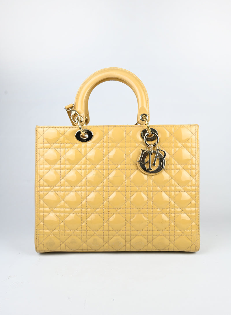 Dior Borsa Lady Large in vernice beige -  lesleyluxuryvintage