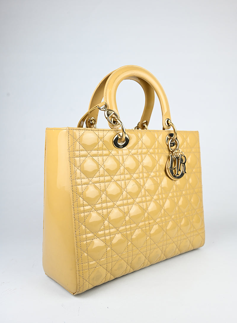 Dior Borsa Lady Large in vernice beige -  lesleyluxuryvintage