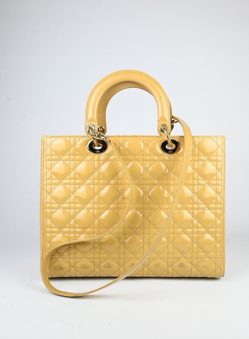 Dior Borsa Lady Large in vernice beige -  lesleyluxuryvintage