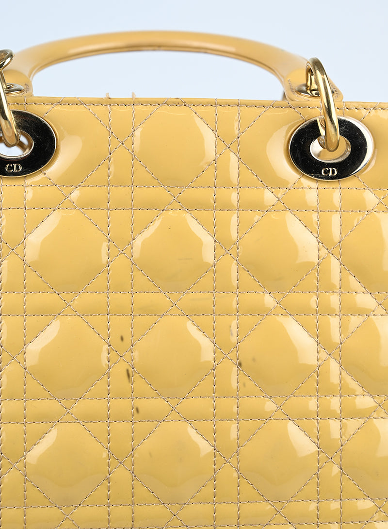 Dior Borsa Lady Large in vernice beige -  lesleyluxuryvintage