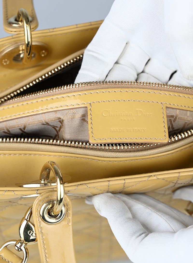 Dior Borsa Lady Large in vernice beige -  lesleyluxuryvintage