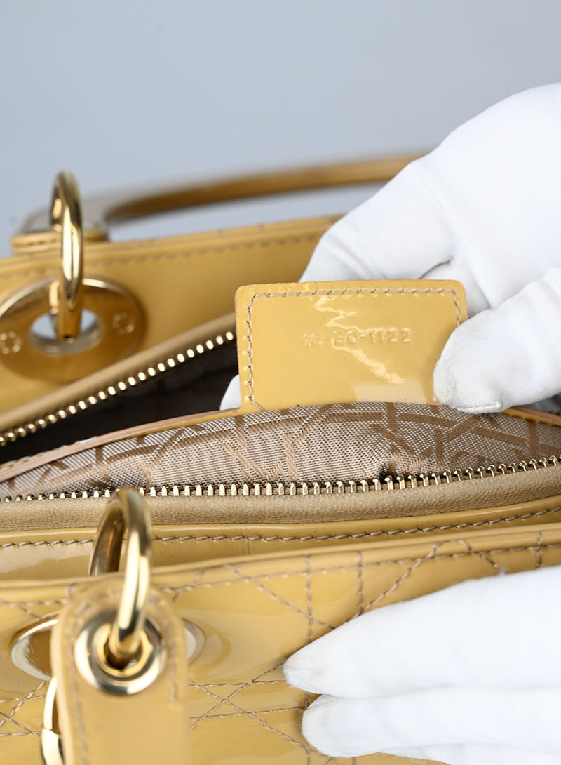 Dior Borsa Lady Large in vernice beige -  lesleyluxuryvintage
