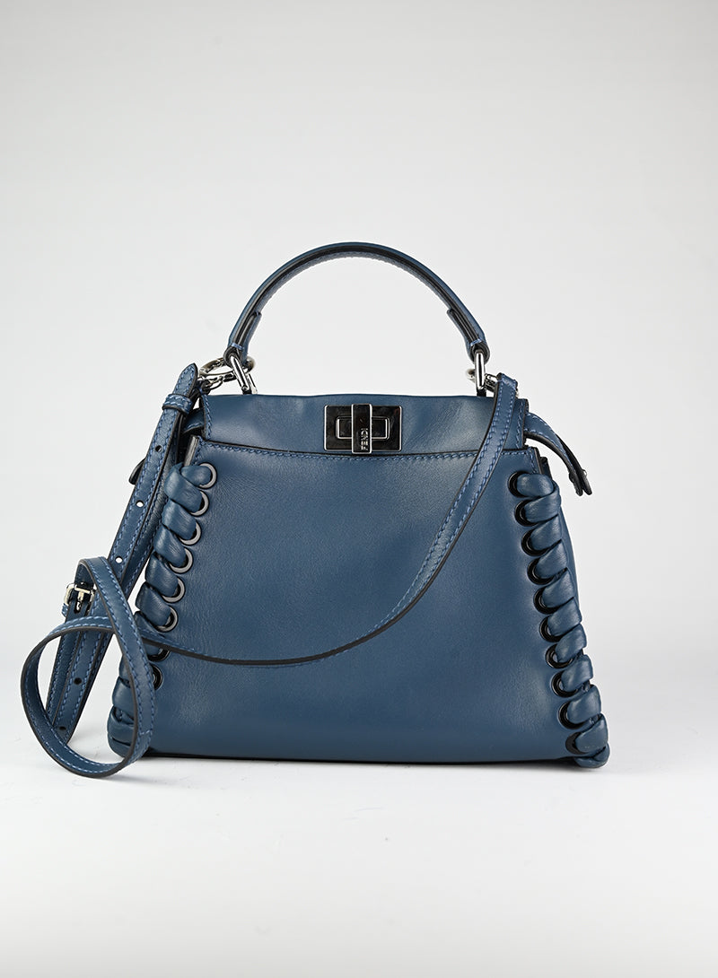 Fendi Borsa Peekaboo Mini in pelle avio