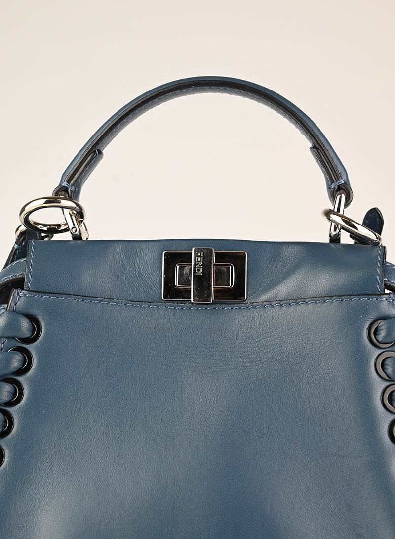 Fendi Borsa Peekaboo Mini in pelle avio