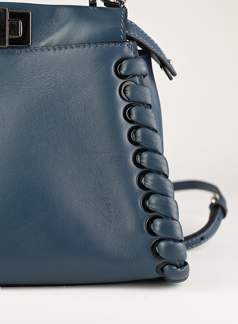 Fendi Borsa Peekaboo Mini in pelle avio