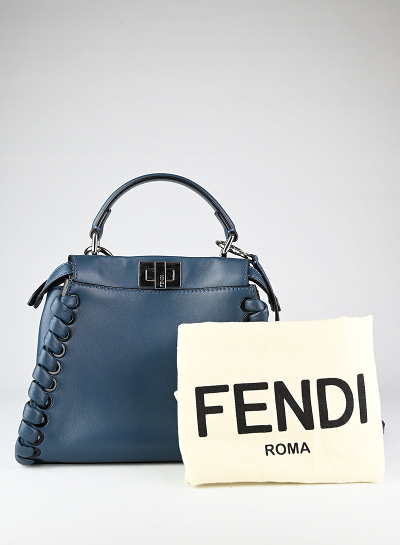 Fendi Borsa Peekaboo Mini in pelle avio