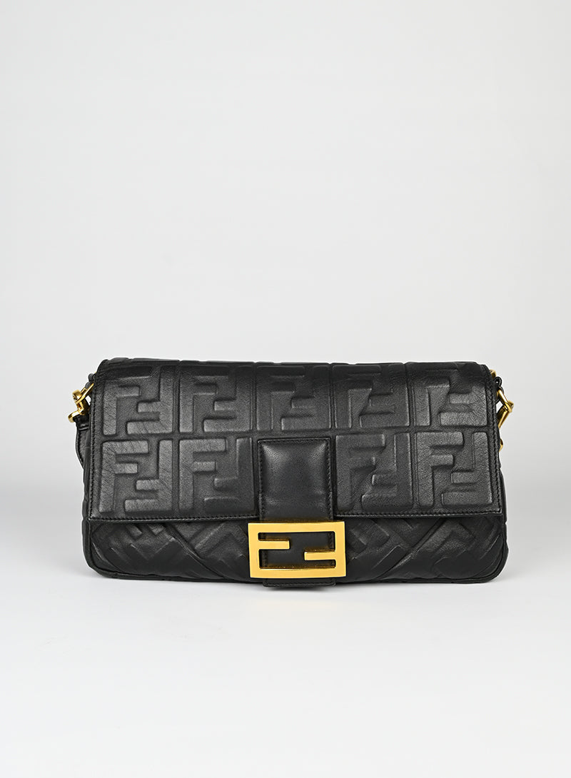 Fendi Maxi Baguette in pelle nera FF