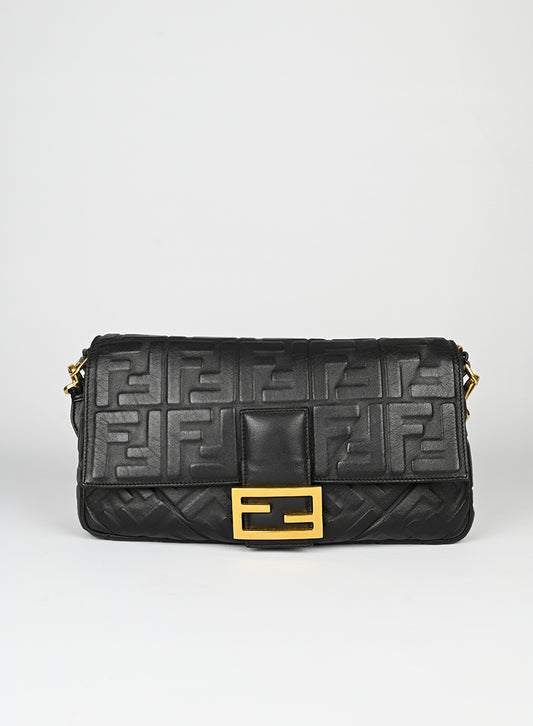 Fendi Maxi Baguette in pelle nera FF