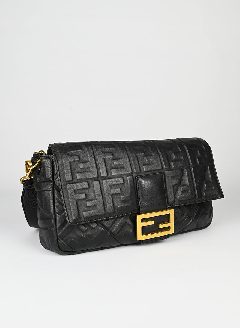 Fendi Maxi Baguette in pelle nera FF