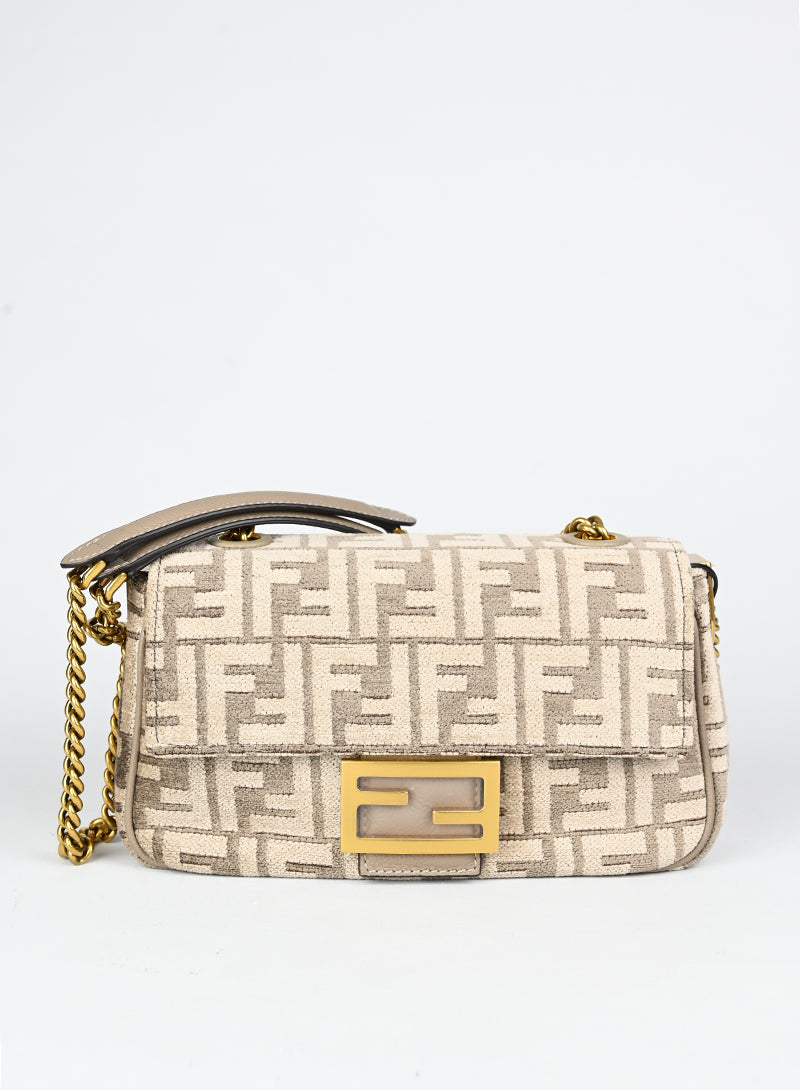 Fendi Borsa Baguette in velluto beige