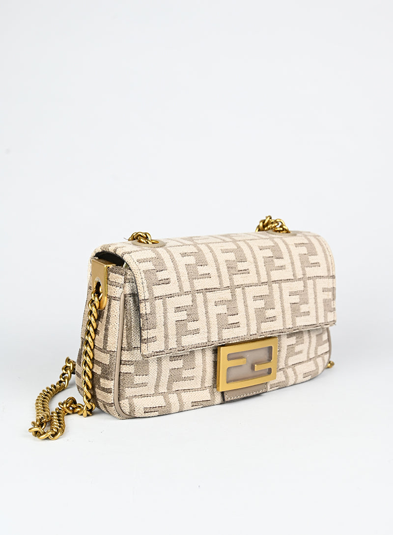 Fendi Borsa Baguette in velluto beige