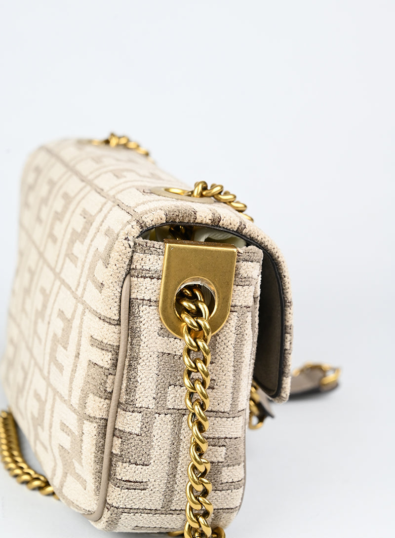 Fendi Borsa Baguette in velluto beige