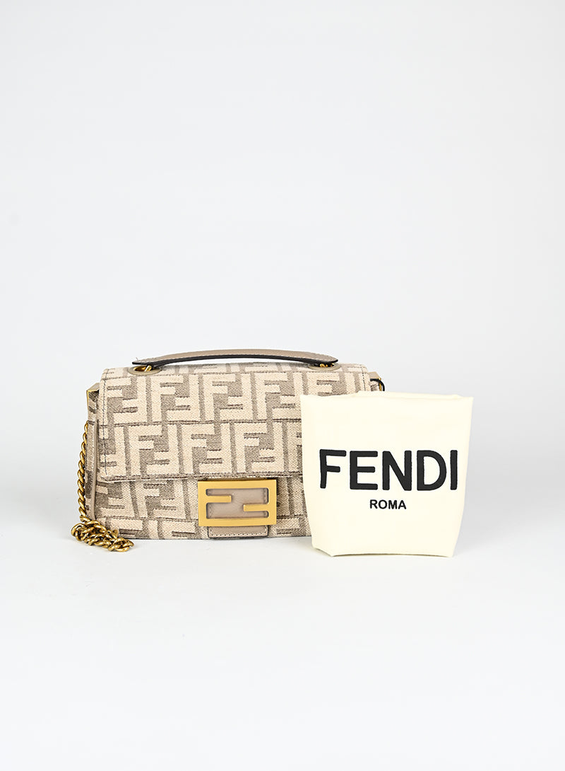 Fendi Borsa Baguette in velluto beige