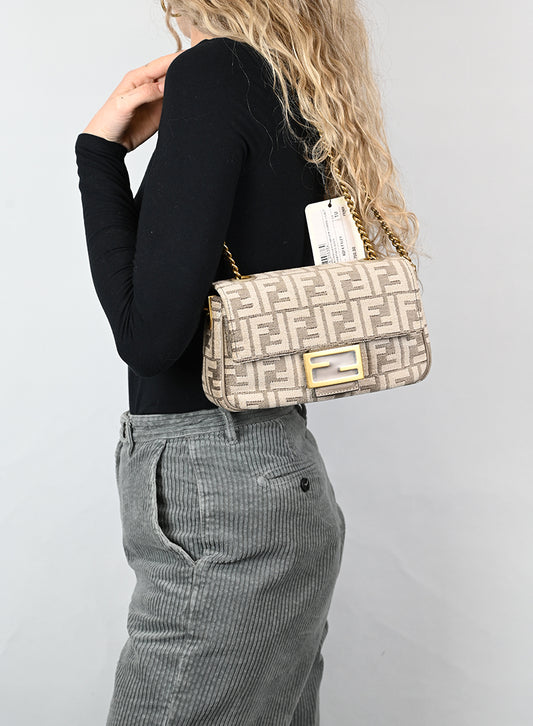 Fendi Borsa Baguette in velluto beige