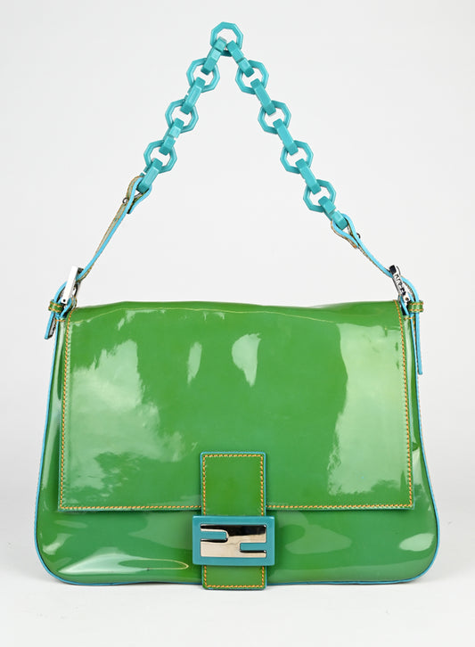 Fendi Borsa Mama Baguette in vernice verde -  lesleyluxuryvintage