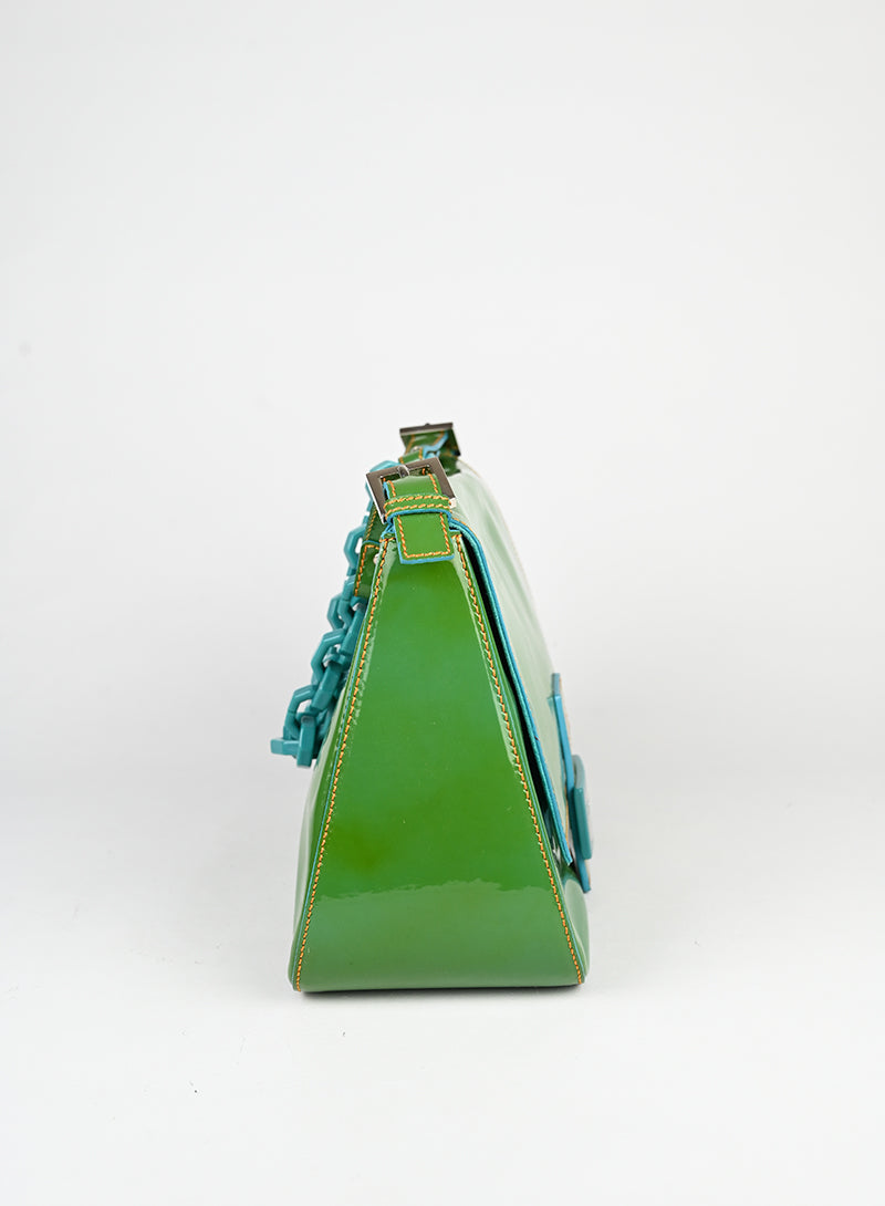 Fendi Borsa Mama Baguette in vernice verde -  lesleyluxuryvintage