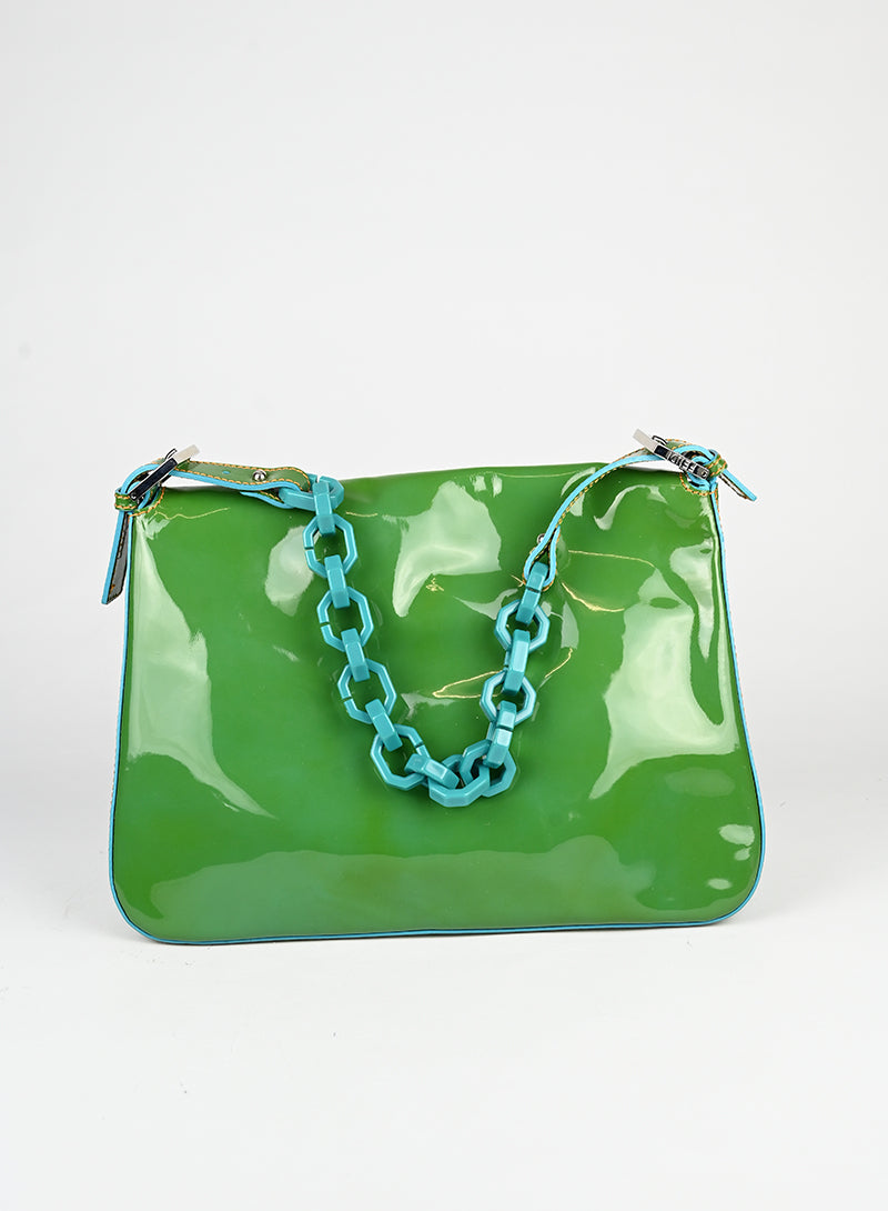 Fendi Borsa Mama Baguette in vernice verde -  lesleyluxuryvintage