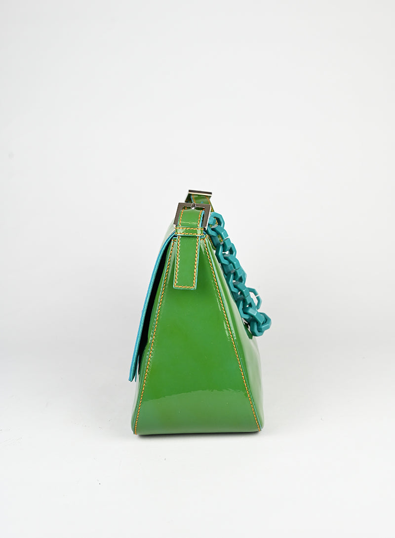 Fendi Borsa Mama Baguette in vernice verde -  lesleyluxuryvintage