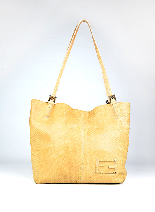 Fendi Borsa a spalla in pitone giallo