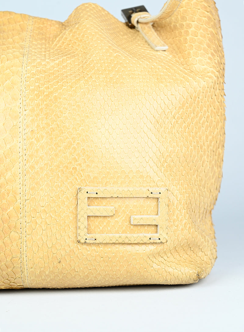 Fendi Borsa a spalla in pitone giallo