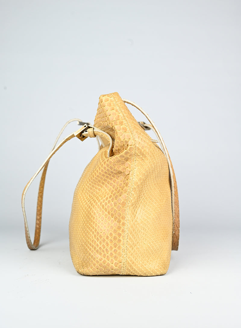 Fendi Borsa a spalla in pitone giallo