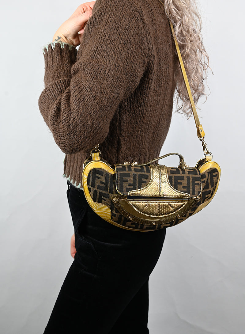 Fendi Borsa Vanity mirror marrone e oro